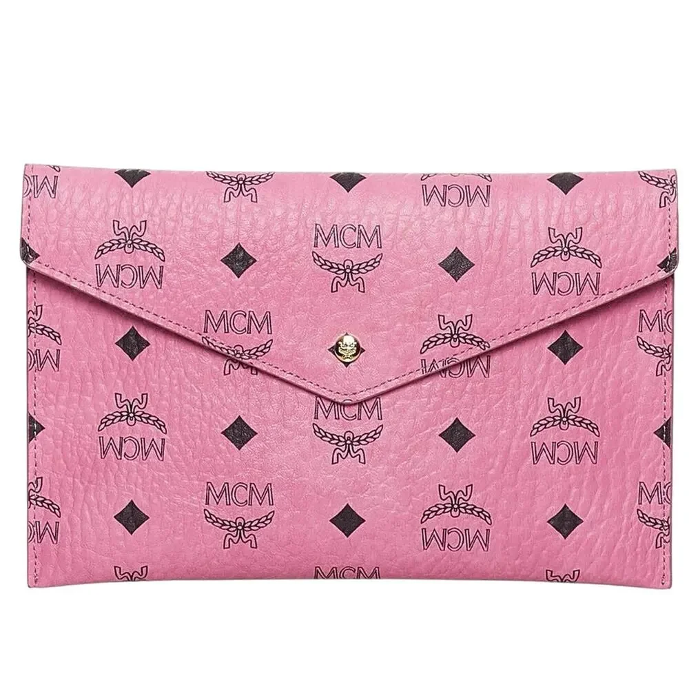 MCM Visetos Leather Clutch Bag in Pink New with Tag
